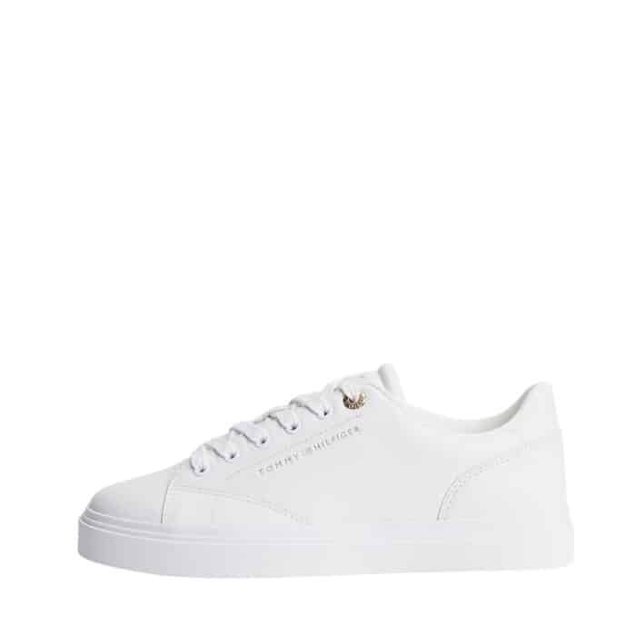 Tommy Hilfiger Feminine Cupsole sneakers til dame i hvidt glatskind med snørebånd og udtagelig indersål