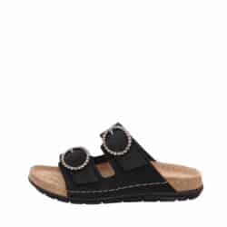 Rohde sandal til dame i sort ruskind med flotte justerbare spænder samt memory-fodseng