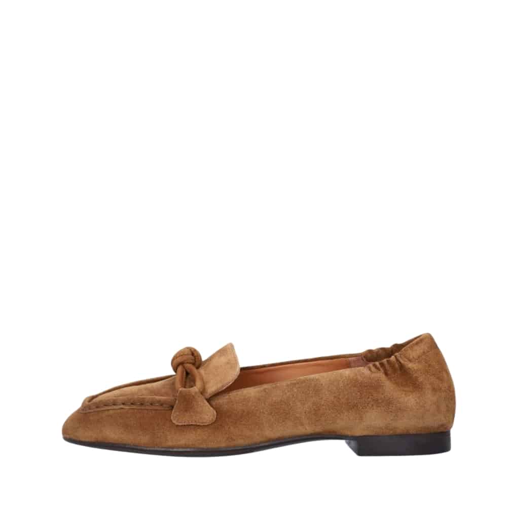 Billi bi loafers til dame i brunt ruskind med elastisk hælkappe og skindsløjfe og samt en blød sål