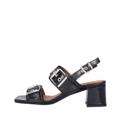 Billi Bi sandal til dame i sort med en glat skindoverdel og en blokhæl på 5 cm samt justerbare spænder