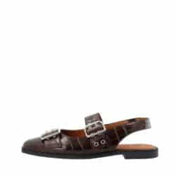 Cashott Casdiana Mary Jane ballerinasko til dame i brunt skind med slingback hælrem og krokoprint samt spænder