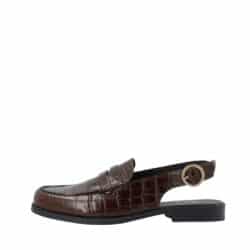 Cashott Casroberta slingback loafers til dame i brun med skindoverdel med krokoprint og blød sål