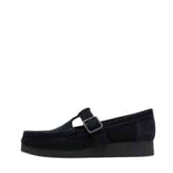 Clarks Wallabee sko til dame i sort ruskind med spænde