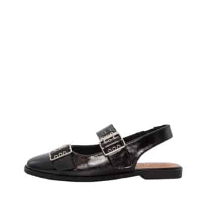 Duffy Nicolosi Uno ballerinasko til dame i sort med flotte spænde detaljer samt slingback