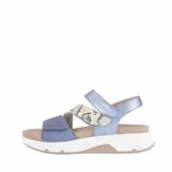 Gabor Rollingsoft sandal til dame i blå med skindoverdel og udtagelig sål samt øget svangstøtte og 3 justerbare velcroremme