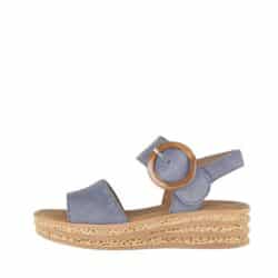 Gabor sandal til dame i blå med skindoverdel samt kilehæl på 4 cm og velcrolukning