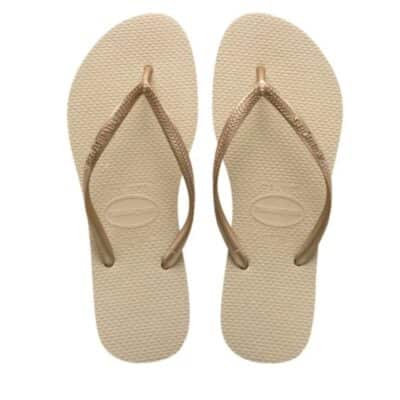 Havaianas Slim klipklapper til dame i beige med gummisål og tå-rem samtidig med at de er vandtætte