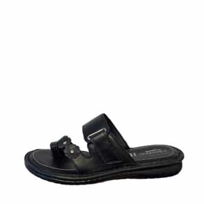 Relaxshoe sandal til dame i sort med velcrolukning og skindoverdel.
