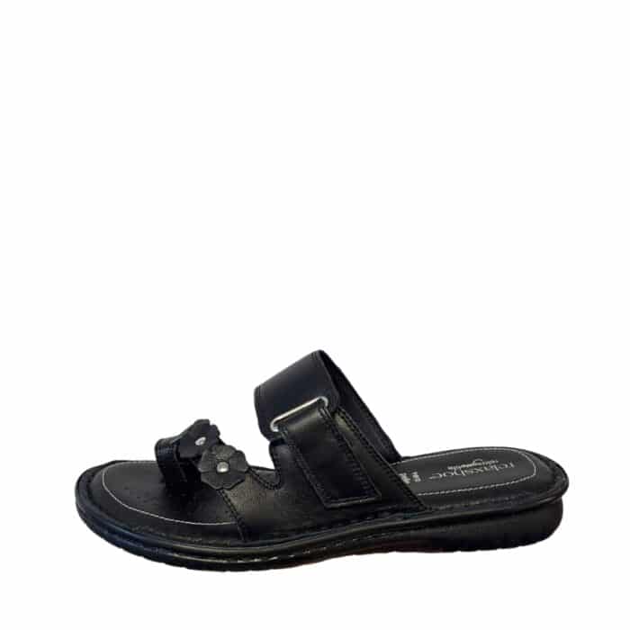 Relaxshoe sandal til dame i sort med velcrolukning og skindoverdel.