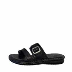 Relaxshoe sandal til dame i sort med justerbar rem og skind overdel.