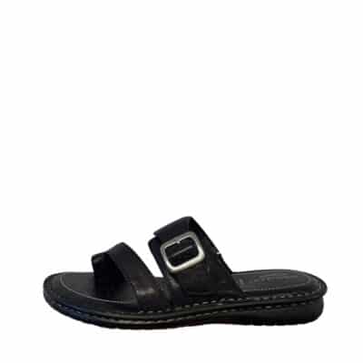 Relaxshoe sandal til dame i sort med justerbar rem og skind overdel.