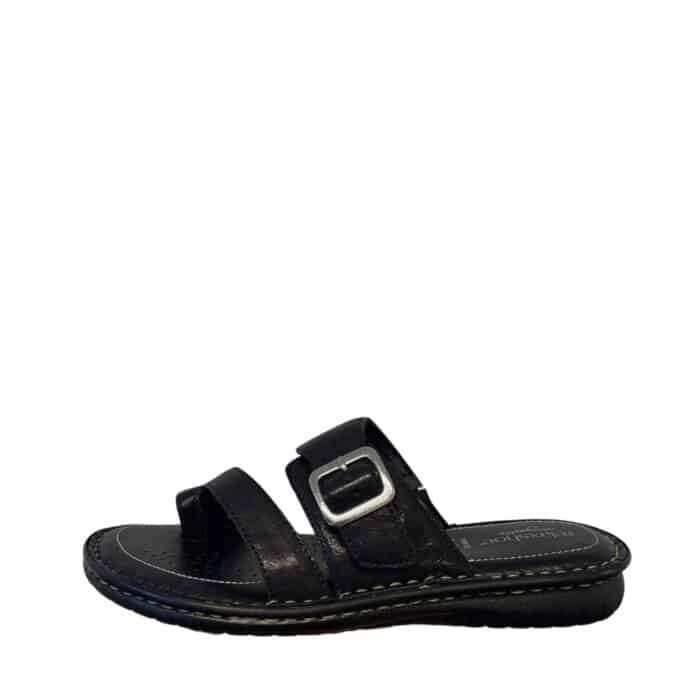 Relaxshoe sandal til dame i sort med justerbar rem og skind overdel.