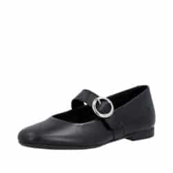 Remonte ballerinasko til dame i sort med skindoverdel samt velcrolukning og flot spænde detaljer