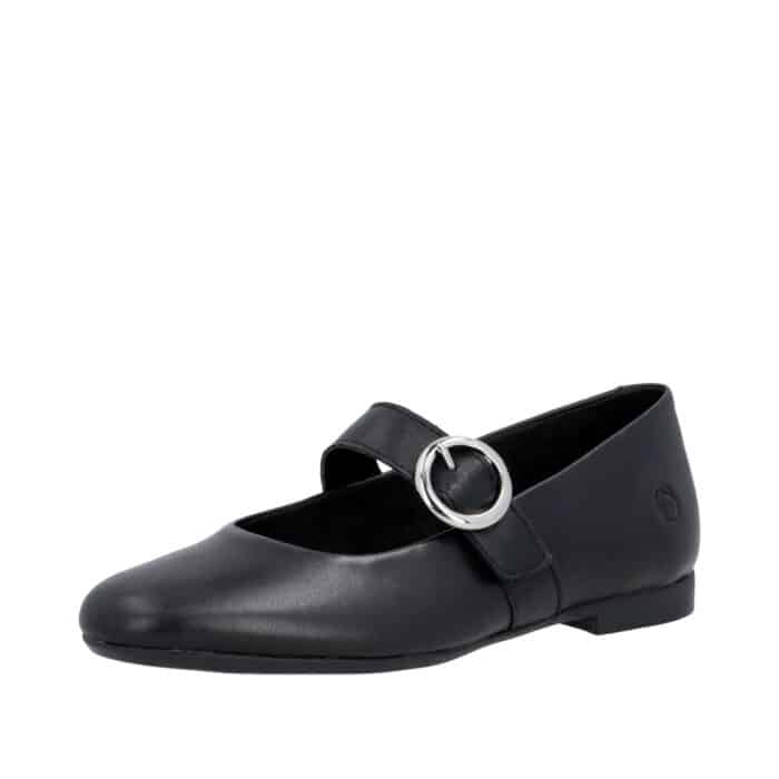 Remonte ballerinasko til dame i sort med skindoverdel samt velcrolukning og flot spænde detaljer