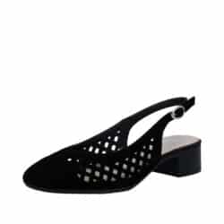 Rieker ballerinasko til dame i sort med åbne hæl og justerbar spænde, samt huller i overdel