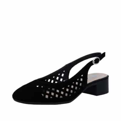 Rieker ballerinasko til dame i sort med åbne hæl og justerbar spænde, samt huller i overdel