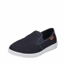 Rieker hyttesko til herre i blå med elastik og ekstra bredde H samt stødabsorbering