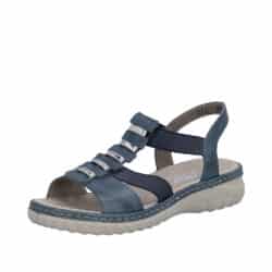 Rieker sandal til dame i blå med elastik og noprede sål