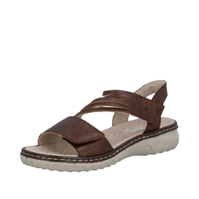 Rieker sandal til dame i brun med velcrorem samt noprede sål