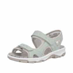 Rieker sandal til dame i grøn med en blød indersål samt to velcrolukninger