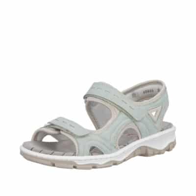 Rieker sandal til dame i grøn med en blød indersål samt to velcrolukninger
