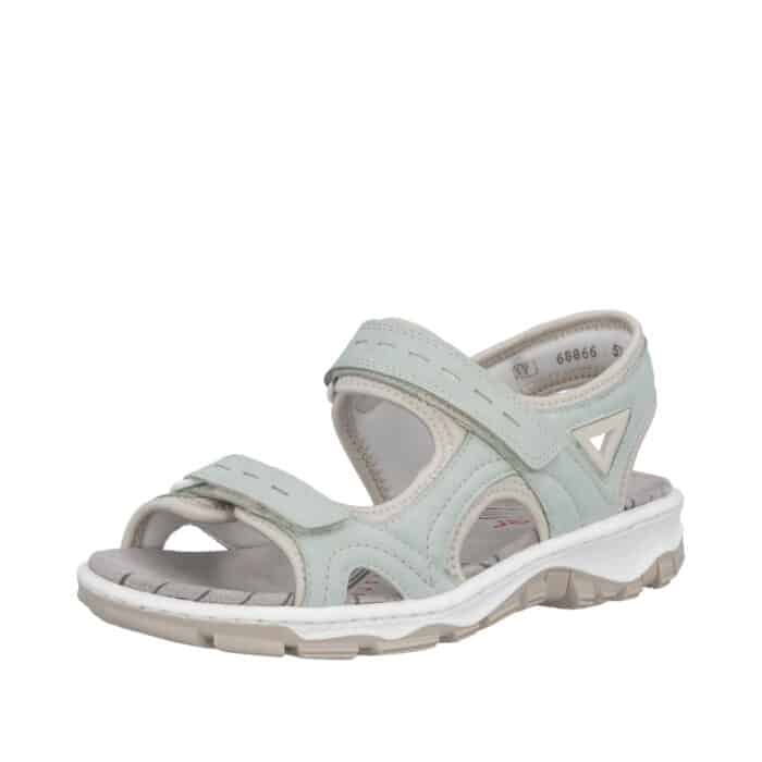 Rieker sandal til dame i grøn med en blød indersål samt to velcrolukninger