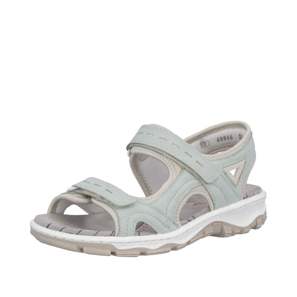 Rieker sandal til dame i grøn med en blød indersål samt to velcrolukninger
