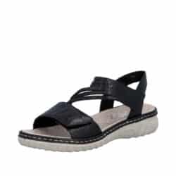 Rieker sandal til dame i sort med velcrorem samt noprede sål