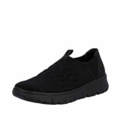 Rieker sko til dame i sort med elastisk materiale og udtagelig sål samt ekstra bredde H