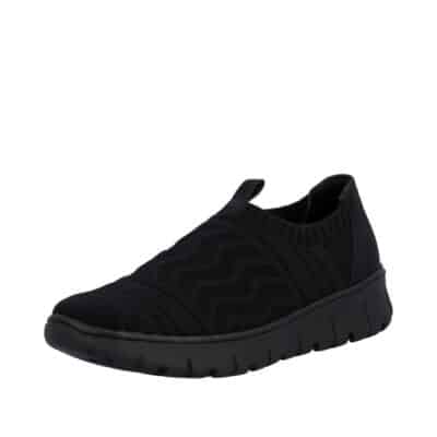 Rieker sko til dame i sort med elastisk materiale og udtagelig sål samt ekstra bredde H