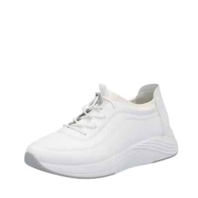 Rieker sneakers til dame i hvid skind med justerbar elastik og stødabsorbering