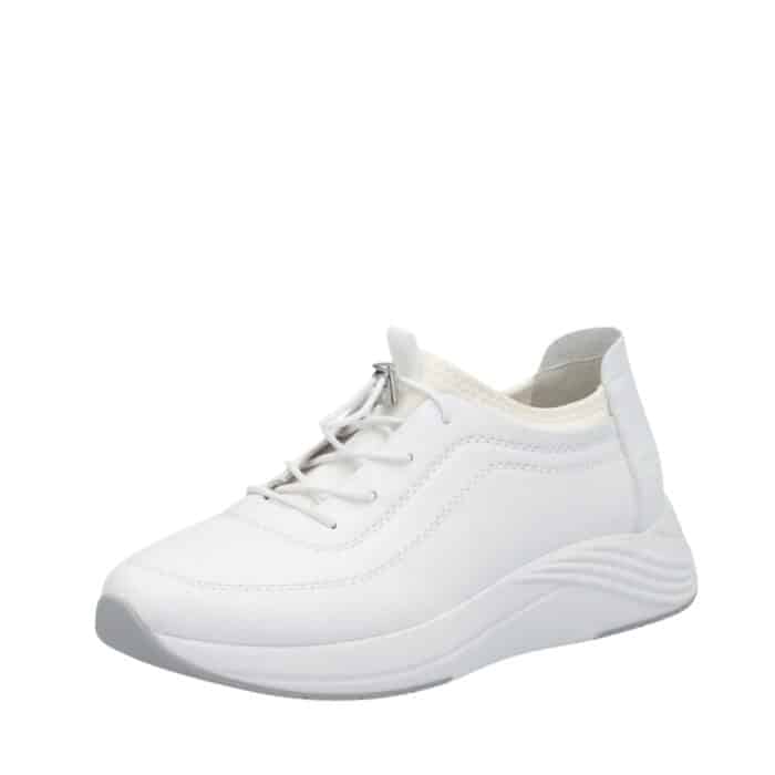 Rieker sneakers til dame i hvid skind med justerbar elastik og stødabsorbering