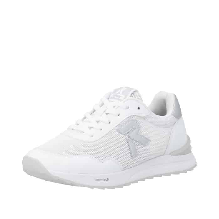 Rieker sneakers til dame i hvid med sølv detaljer og en Rieker-soft indersål og snørebånd