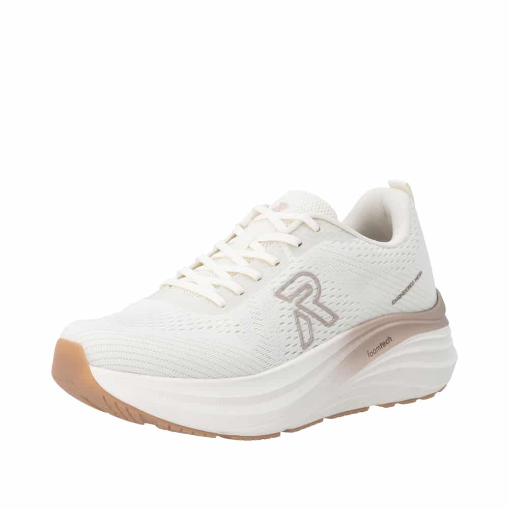 Rieker sneakers til dame i hvid med gyldne detaljer og udtagelig Rieker-soft indersål samt Foamtech sål