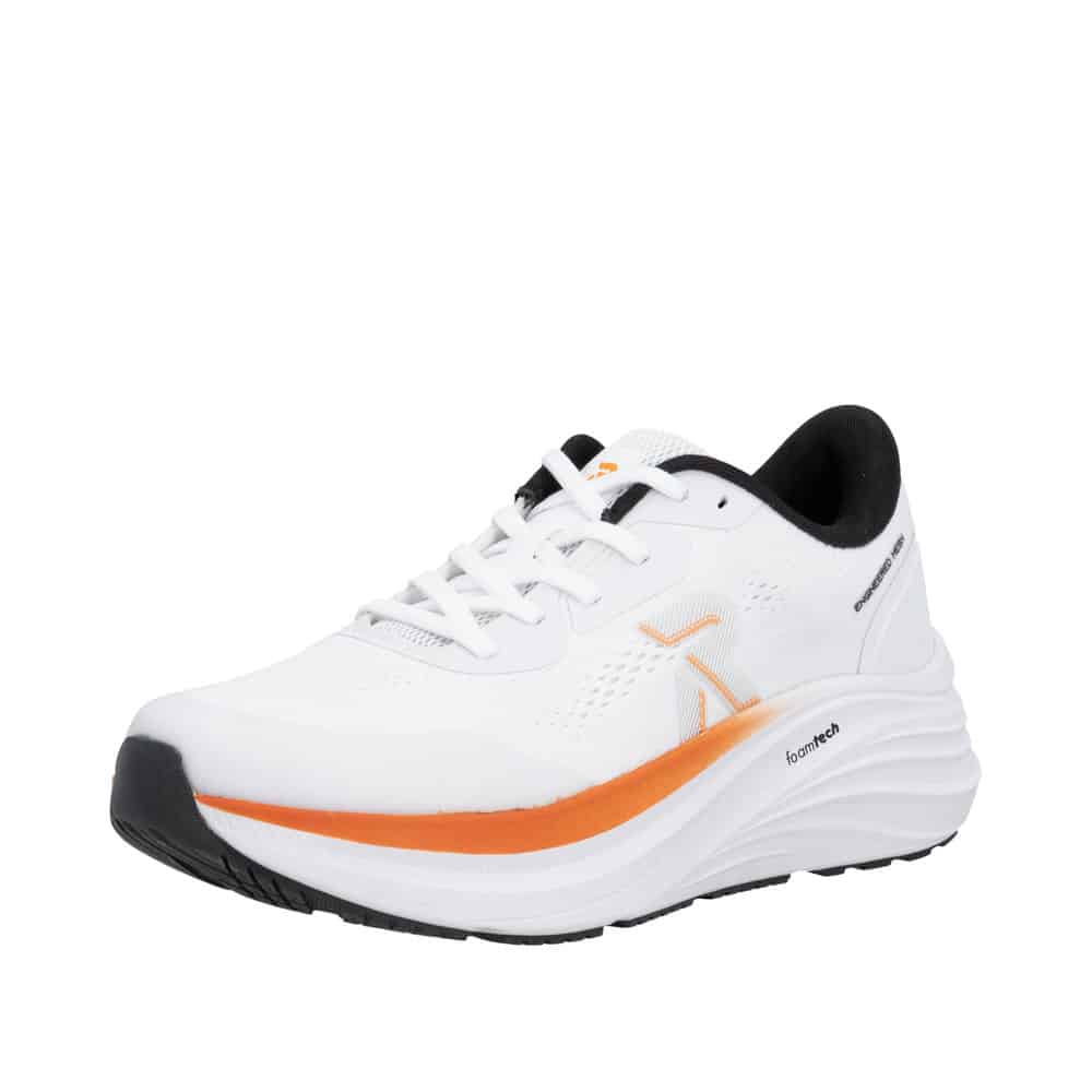 Rieker sneakers til dame i hvid kombi med ekstra bredde G og unik orange sidelinje