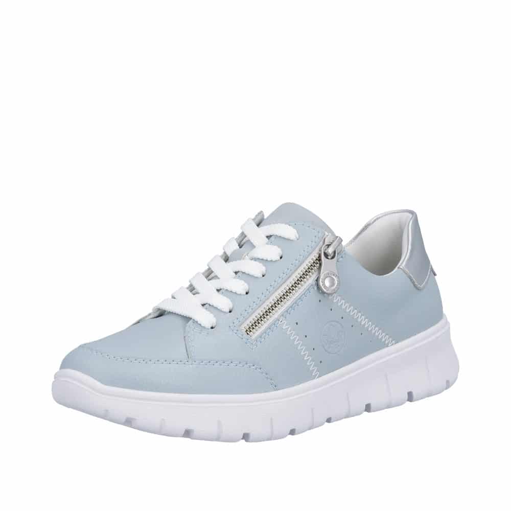 Rieker sneakers til dame i lyseblå med snørebånd og lynlås og udtagelig sål