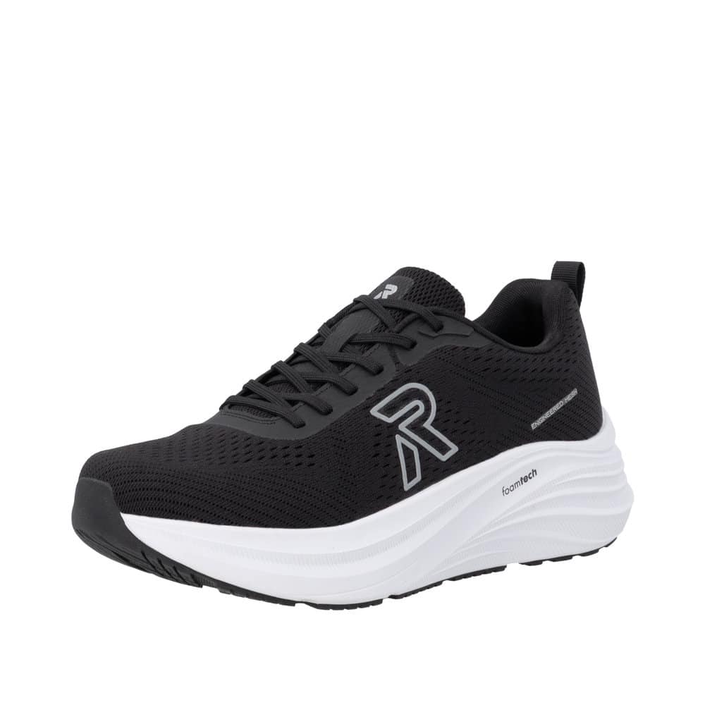 Rieker sneakers til dame i sort med udtagelig Rieker-soft indersål og Foamtech gummisål samt snørebånd