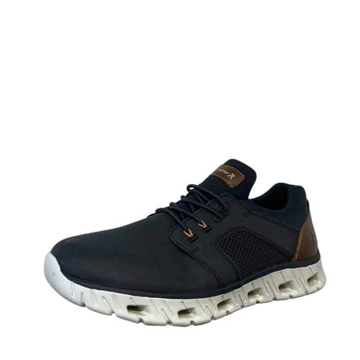 Rieker sneakers til herre i blå med elastiske snørre og Rieker Soft sål.