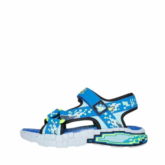 Skechers Mega-Splash sandal til børn i blå kombi med velcrorem, pixeleret tech-mønster og Tåler maskinvask