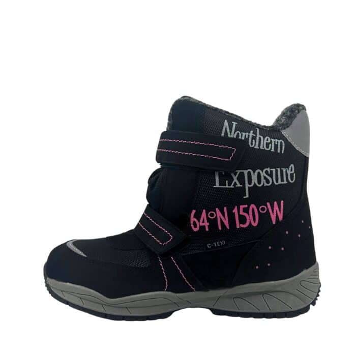 Sprox støvle til store børn i sort med velcroremme og varm foring samt C-Texi membran for kraftig vandafvisning