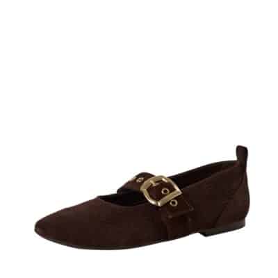 Tamaris ballerinasko til dame i mørkebrun med skindoverdel samt justerbar spænde