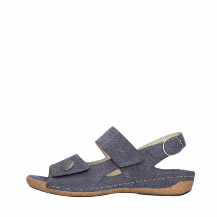 Waldläufer sandal til dame i jeansblå med skindoverdel og udtagelig sål samt ekstra bredde H
