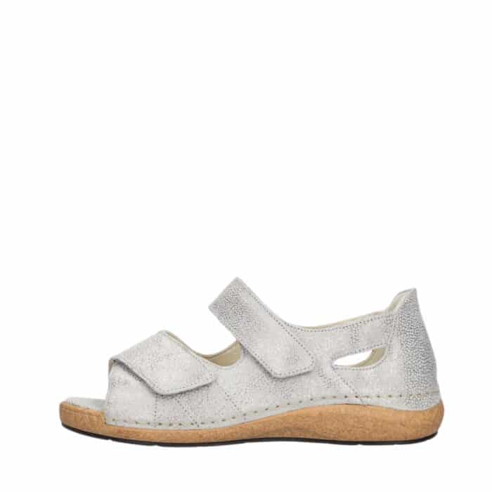 Waldläufer sandal til dame i sølv med skindoverdel og velcroremme samt udtagelig sål og ekstra bredde K