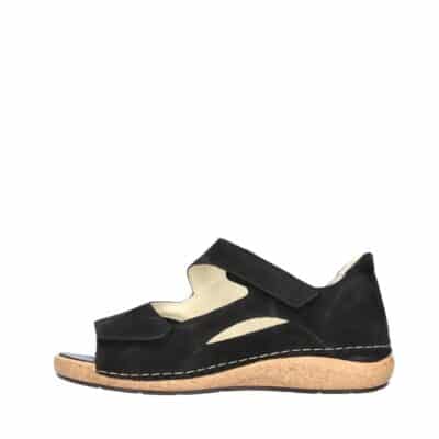 Waldläufer sandal til dame i sort med skindoverdel og ekstra bredde K samt udtagelig sål