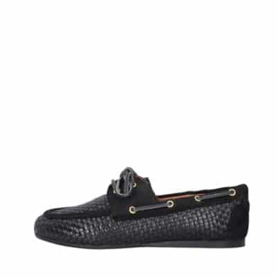 Billi Bi sejlersko til dame i sort med skindoverdel og ruskindsdetaljer samt snørebånd