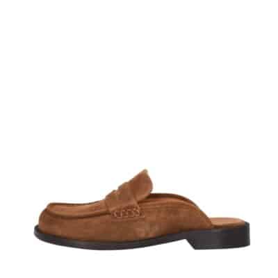 Billi Bi slippers til dame i brun med ruskindsoverdel og skindsål samt flot detalje foran