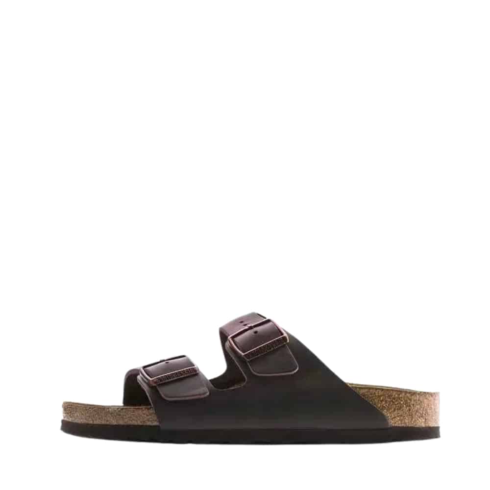 Birkenstock sandal til herre i brun med skindsoverdel og blød fodseng samt 2 justerbare spænder