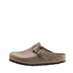 Birkenstock Boston slippers til herre i beige med skindoverdel samt justerbar spænde