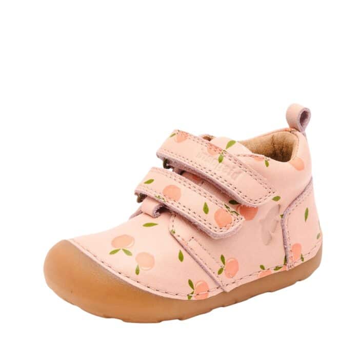 Bisgaard Barefoot Carter Peach sko til børn i rosa med skindoverdel og 2 justerbare velcroremme samt skindsål