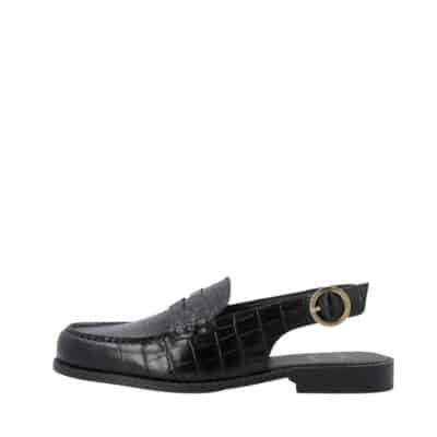 Cashott Casroberta Slingback loafers til dame i sort med skindoverdel samt justerbar spænde